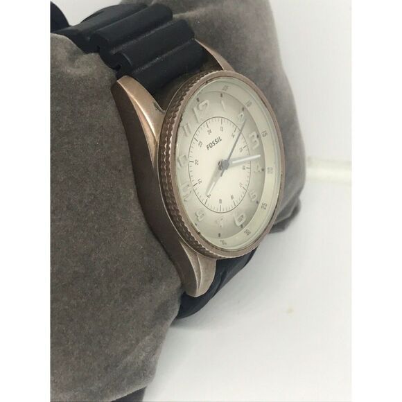 Fossil Jr1193 Men's Black Silicone Analog Beige Dial Quartz Genuine Watch No20 - Picture 4 of 10